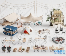 19套 户外休闲露营帐篷设备3D模型